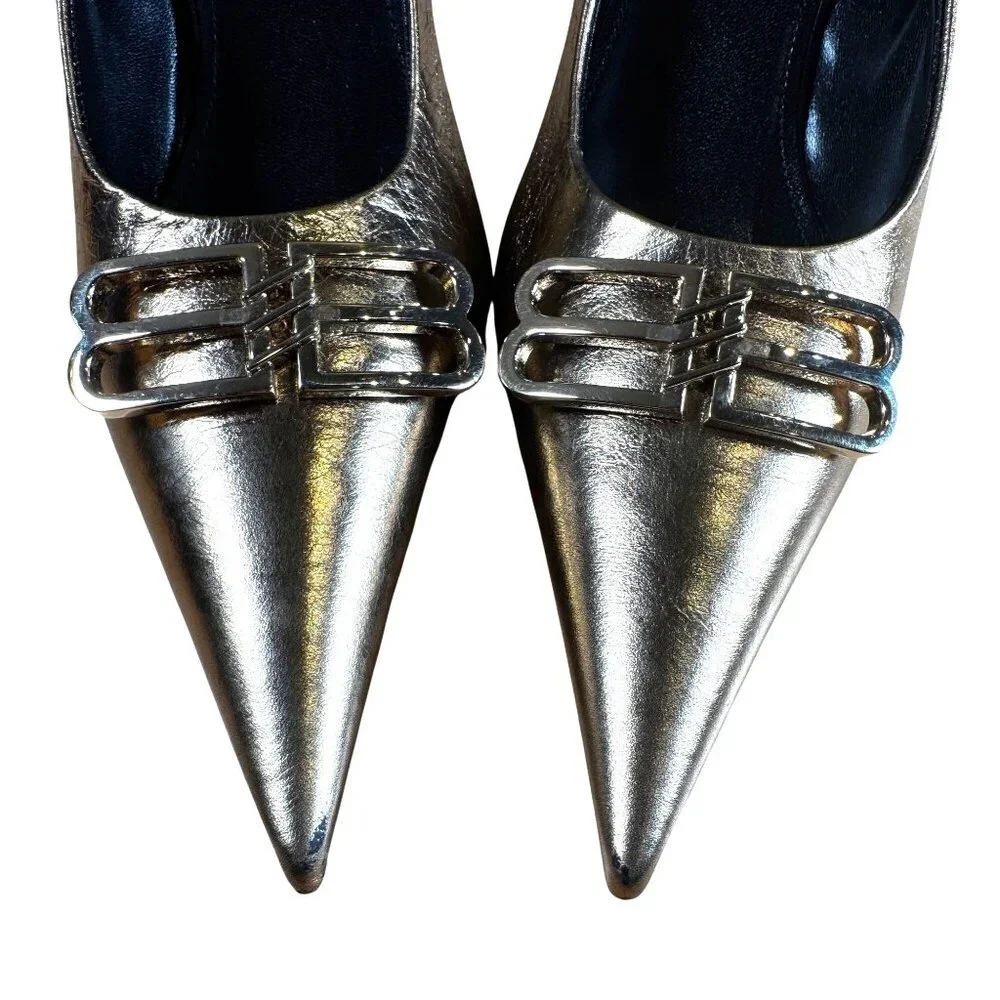 Balenciaga Square Knife Pump Gold Pointed Toe Heels Size 37 - Picture 13 of 13